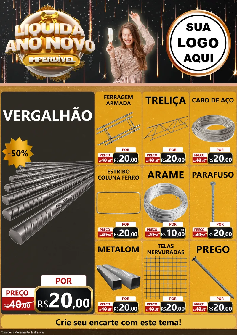 Modelo de Encarte para Encarte A4 Vertical com o tema Liquida Ano Novo Imperdível para Ferragens