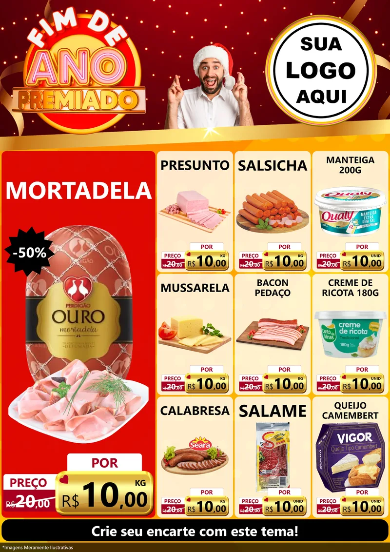Modelo de Encarte para Encarte A4 Vertical com o tema Fim de Ano Premiado para Frios e Laticínios