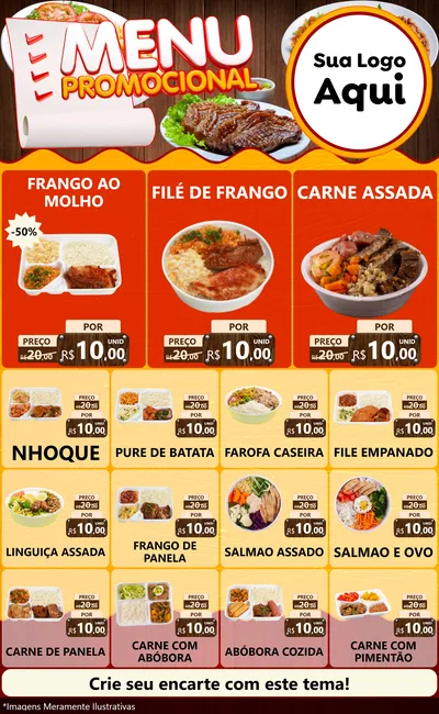 Modelo de Encarte para Encarte Grande com o tema Menu Promocional para Restaurante