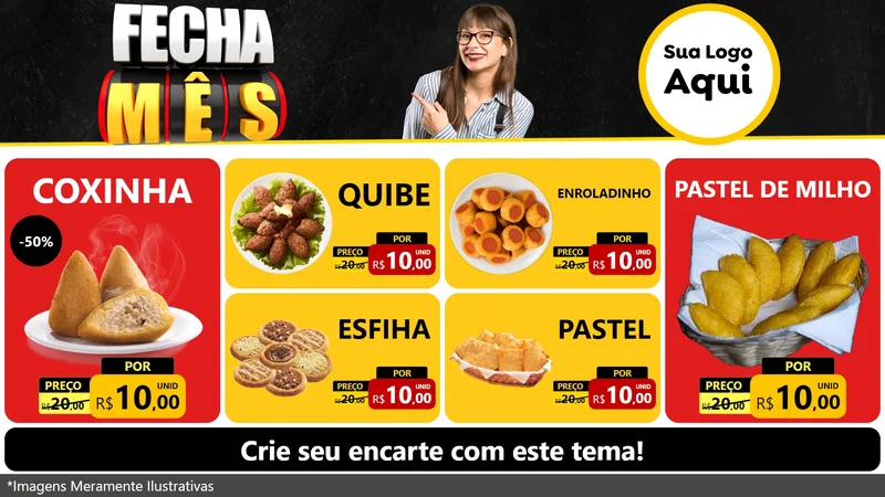 Modelo de TV para TV Horizontal com o tema Fecha Mês para Salgadaria