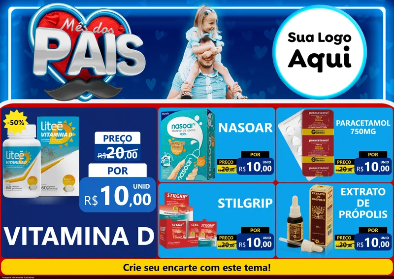 Modelo de Encarte para Encarte A4 Horizontal com o tema Mês Dos Pais para Farmácia