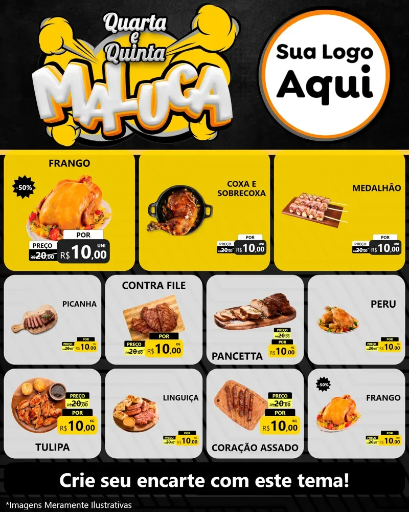 Modelo de Rede Social para Feed Instagram com o tema Quarta e Quinta Maluca para Assados