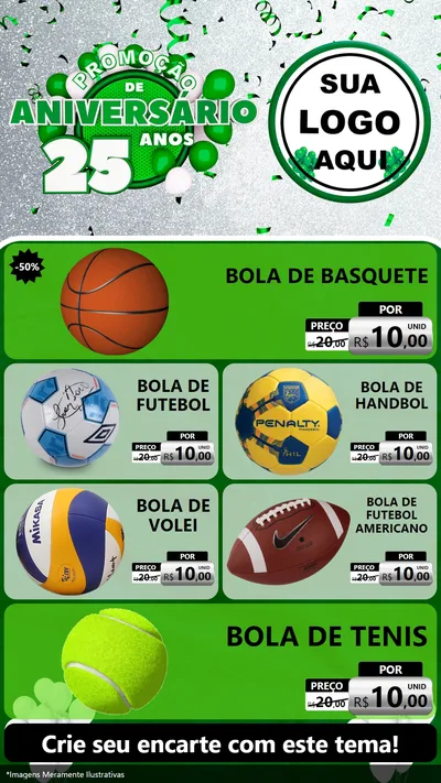Modelo de TV para TV Vertical com o tema Promoção de Aniversário - 25 Anos para Artigos Esportivos