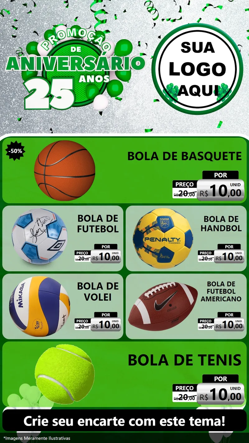 Modelo de TV para TV Vertical com o tema Promoção de Aniversário - 25 Anos para Artigos Esportivos