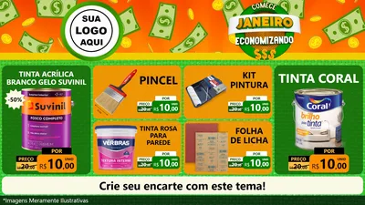 Modelo de TV para TV Horizontal com o tema Comece Janeiro Economizando para Tintas e Ferramentas