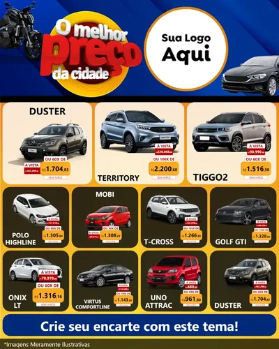 Modelo de Rede Social para Feed Instagram com o tema O Melhor Preço da Cidade - Auto e Motopeças para Concessionaria de Carros