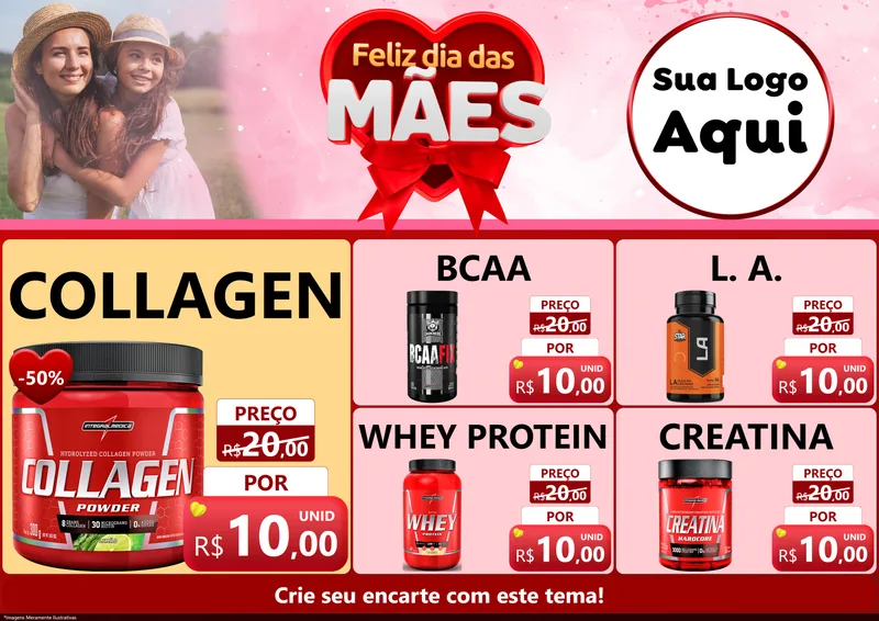 Modelo de Encarte para Encarte A4 Horizontal com o tema Feliz Dia Das Mães para Suplementos alimentares