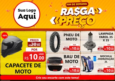 Modelo de Encarte para Encarte A4 Horizontal com o tema Fim de Semana Rasga Preços para Moto peças