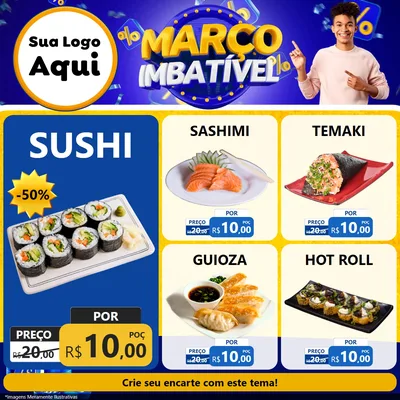 Modelo de Rede Social para Feed Facebook com o tema Março Imbatível para Comida japonesa