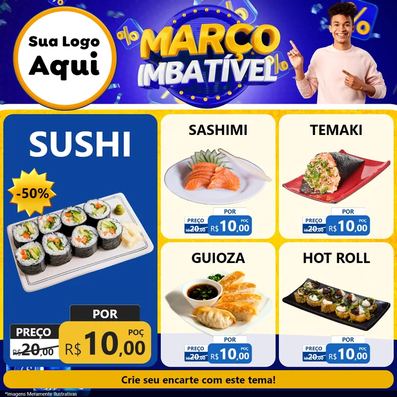 Modelo de Rede Social para Feed Facebook com o tema Março Imbatível para Comida japonesa