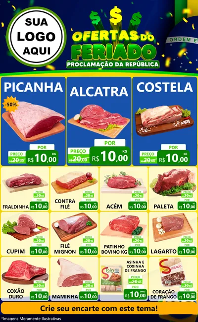 Modelo de Encarte para Encarte Grande com o tema Ofertas do Feriado - Proclamação da República para Açougue