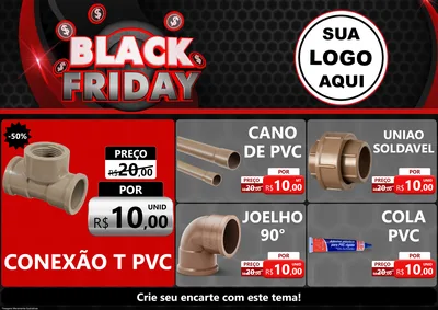 Modelo de Encarte para Encarte A4 Horizontal com o tema Black Friday para Tubos e conexões