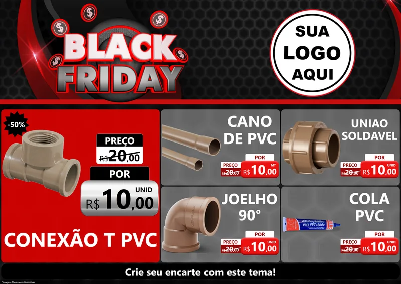 Modelo de Encarte para Encarte A4 Horizontal com o tema Black Friday para Tubos e conexões