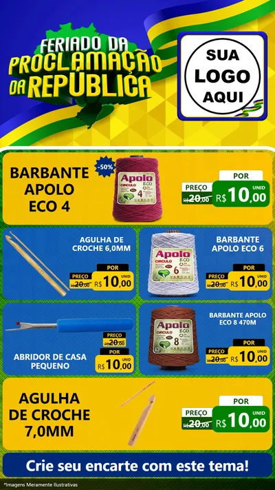 Modelo de TV para TV Vertical com o tema Feriado da Proclamação da República para Armarinho e Aviamentos