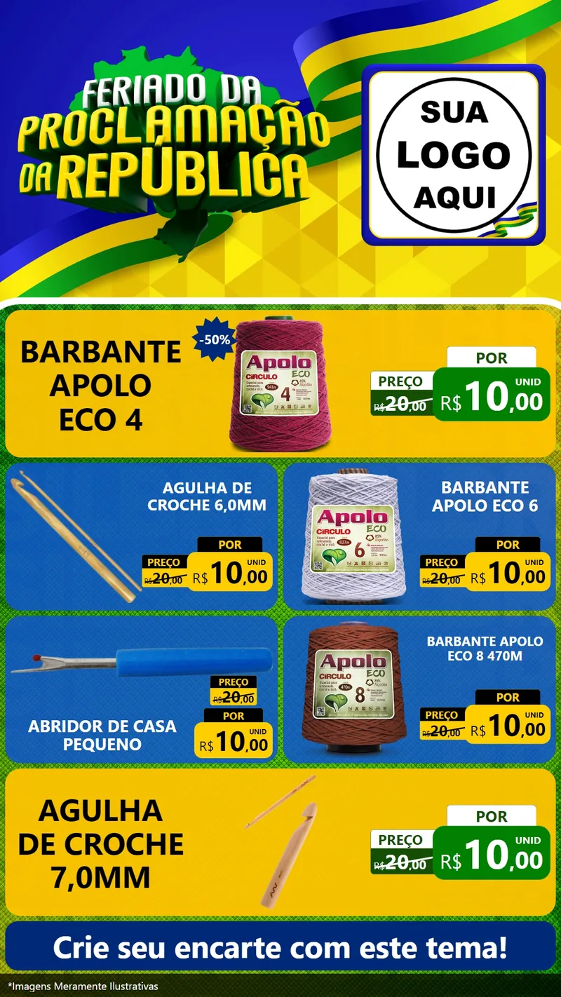 Modelo de TV para TV Vertical com o tema Feriado da Proclamação da República para Armarinho e Aviamentos