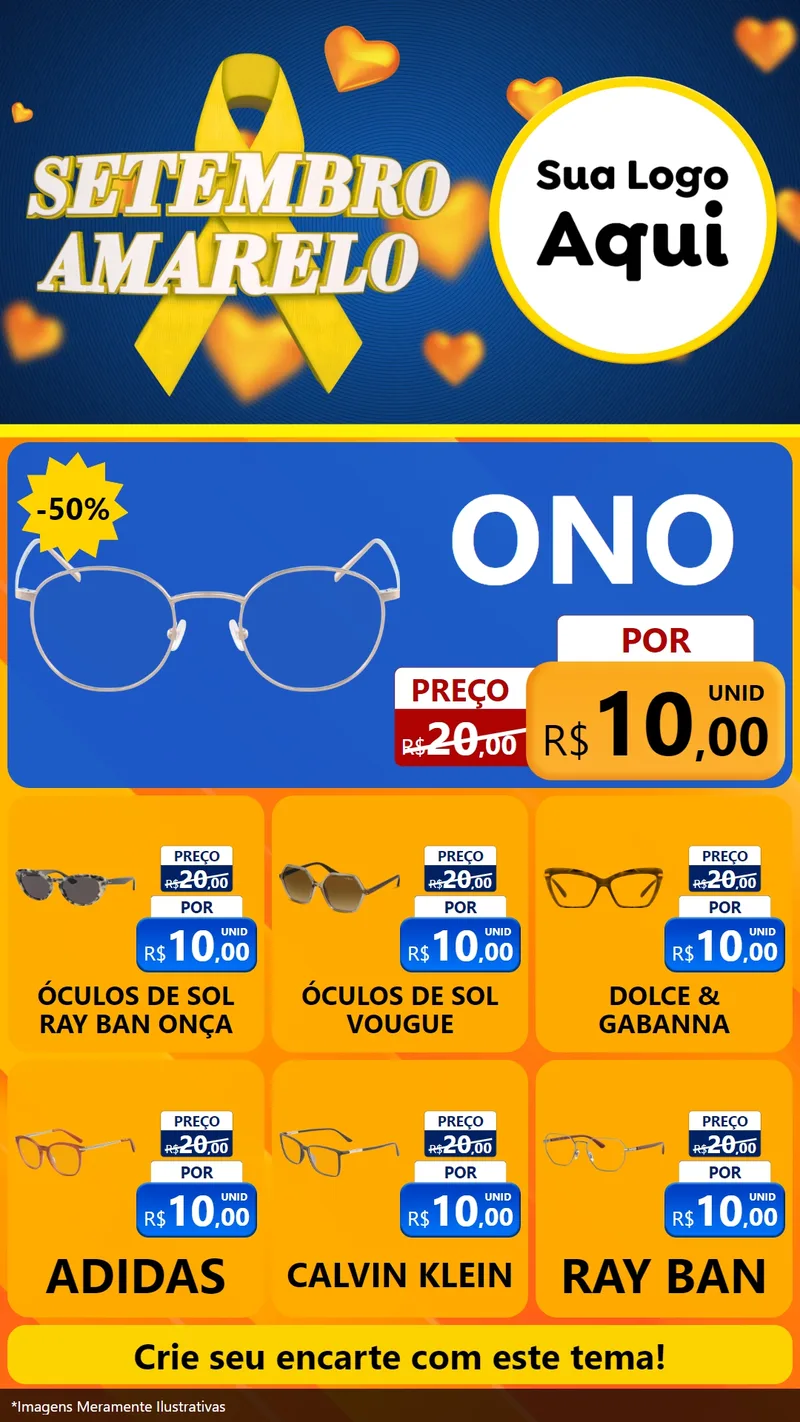 Modelo de Rede Social para Stories com o tema Setembro Amarelo para Óticas