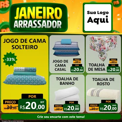 Modelo de Rede Social para Feed Facebook com o tema Janeiro Arrasador para Cama, Mesa e Banho