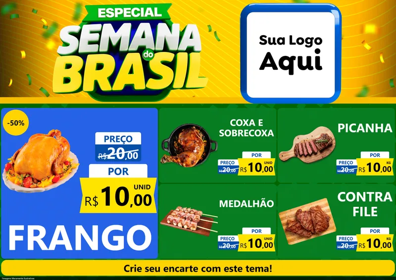 Modelo de Encarte para Encarte A4 Horizontal com o tema Especial Semana do Brasil para Assados
