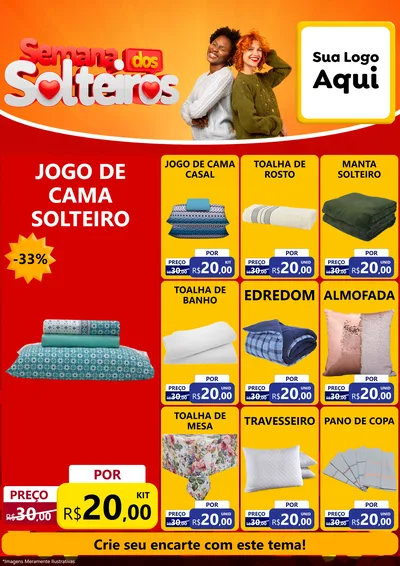 Modelo de Encarte para Encarte A4 Vertical com o tema Semana dos Solteiros para Cama, Mesa e Banho