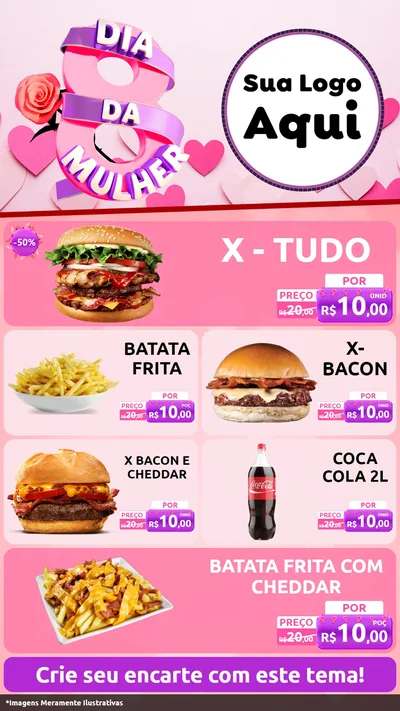 Modelo de TV para TV Vertical com o tema Dia da Mulher para Hamburgueria