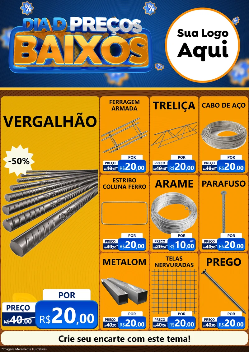 Modelo de Encarte para Encarte A4 Vertical com o tema Dia D Preço Baixo para Ferragens