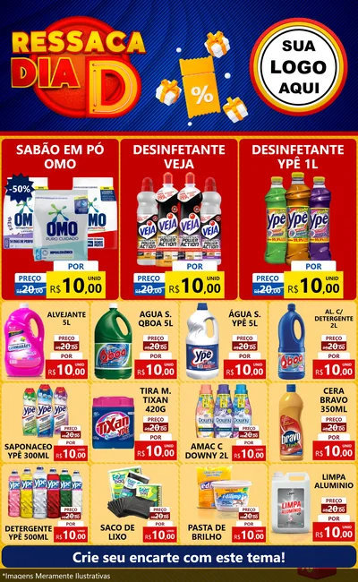 Modelo de Encarte para Encarte Grande com o tema Ressaca Dia D para Produtos de Limpeza