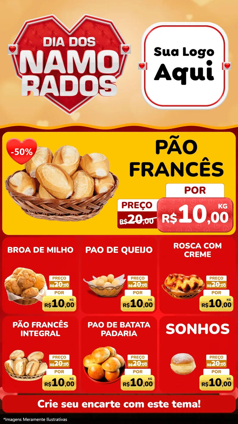 Modelo de Rede Social para Stories com o tema Dia dos Namorados para Padaria