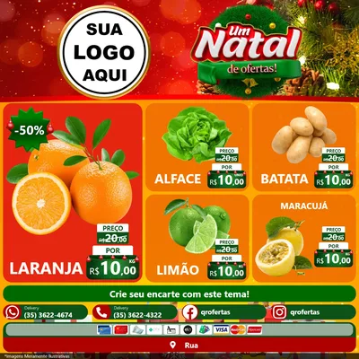 Modelo de Rede Social para Feed Facebook com o tema Um Natal de Ofertas para Hortifrúti