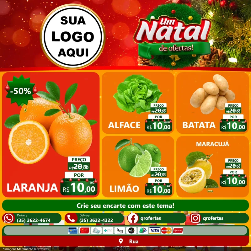 Modelo de Rede Social para Feed Facebook com o tema Um Natal de Ofertas para Hortifrúti