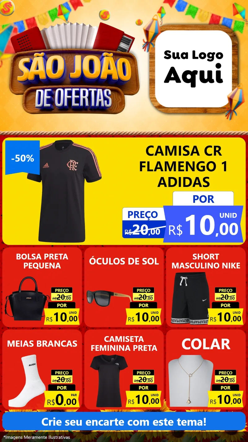 Modelo de Rede Social para Stories com o tema São João de Ofertas para Roupas e acessórios