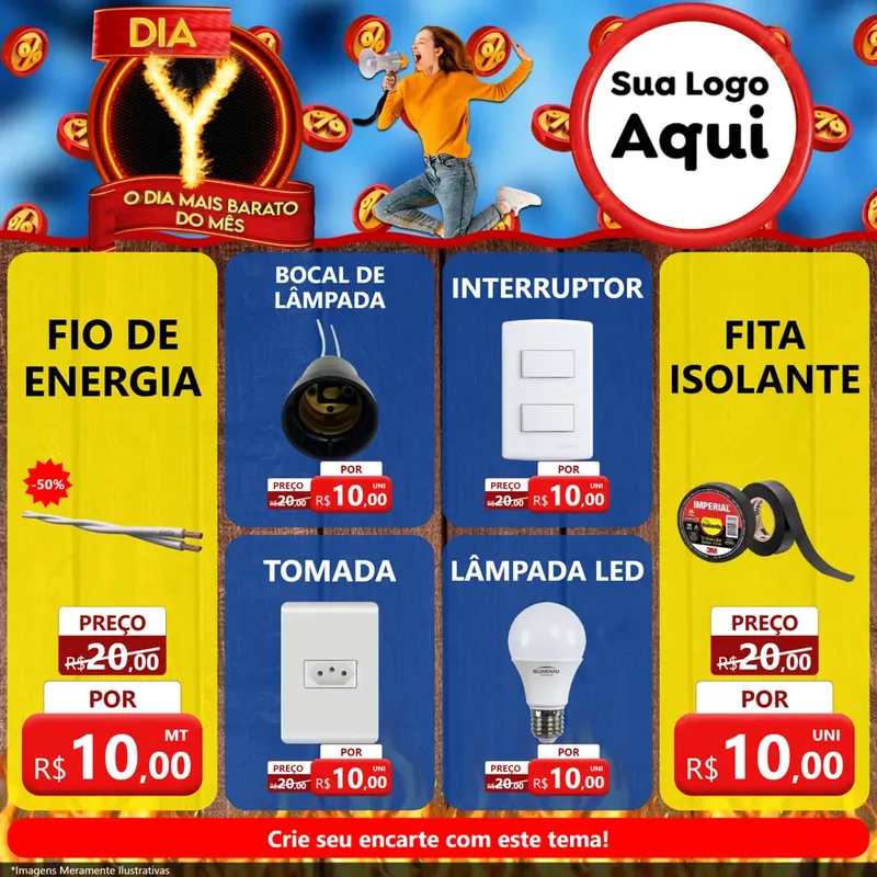 Modelo de Rede Social para Feed Facebook com o tema Dia Y - O Dia Mais Barato Do Mês para Materiais Elétricos