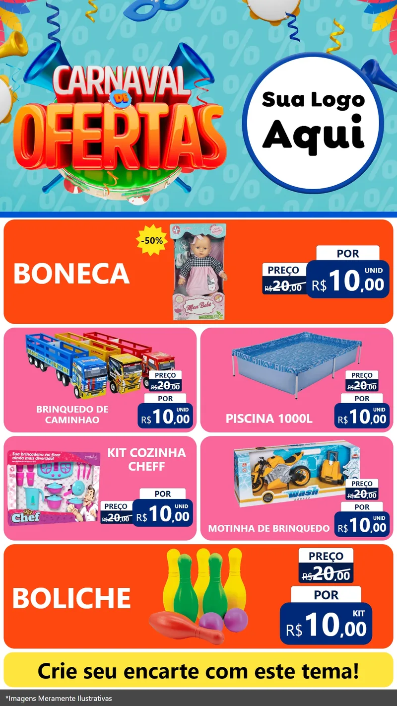 Modelo de TV para TV Vertical com o tema Carnaval de Ofertas para Brinquedos