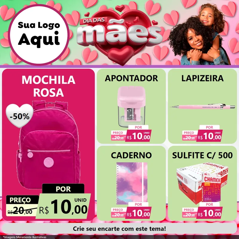 Modelo de Rede Social para Feed Facebook com o tema Dia das Mães para Papelaria