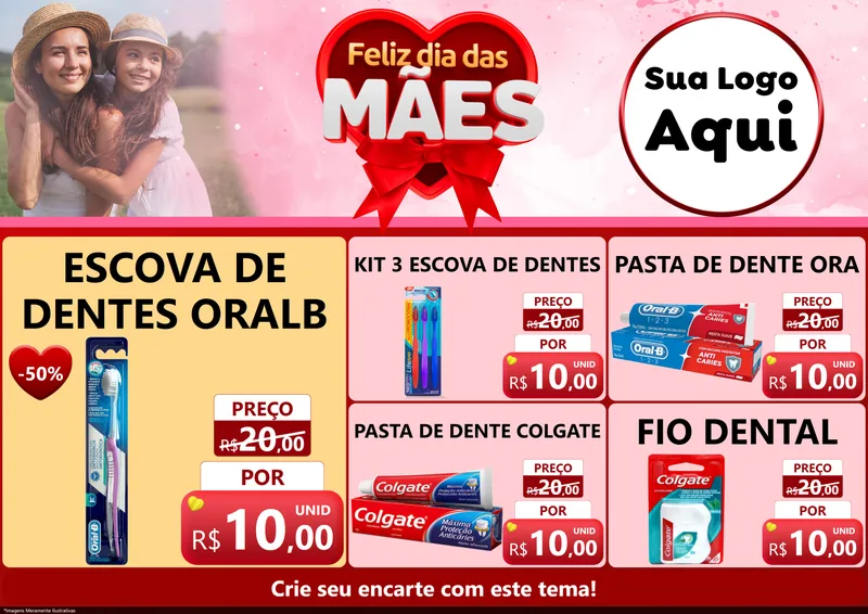 Modelo de Encarte para Encarte A4 Horizontal com o tema Feliz Dia Das Mães para Higiene Pessoal