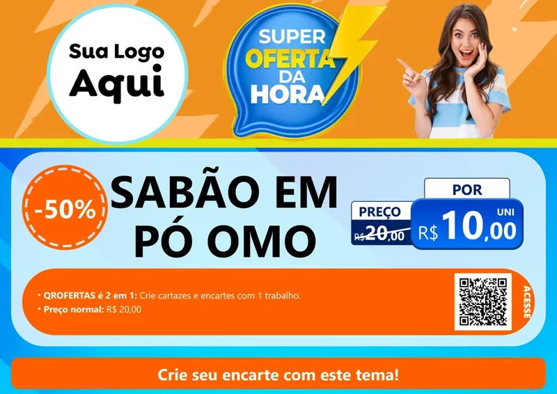 Modelo de Cartaz para Cartaz A4 Horizontal com o tema Super Oferta da Hora para Produtos de Limpeza