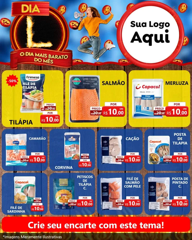 Modelo de Rede Social para Feed Instagram com o tema Dia L - O Dia Mais Barato Do Mês para Peixaria