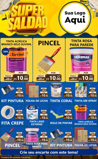 Modelo de Encarte para Encarte Grande com o tema Super Saldão para Tintas e Ferramentas