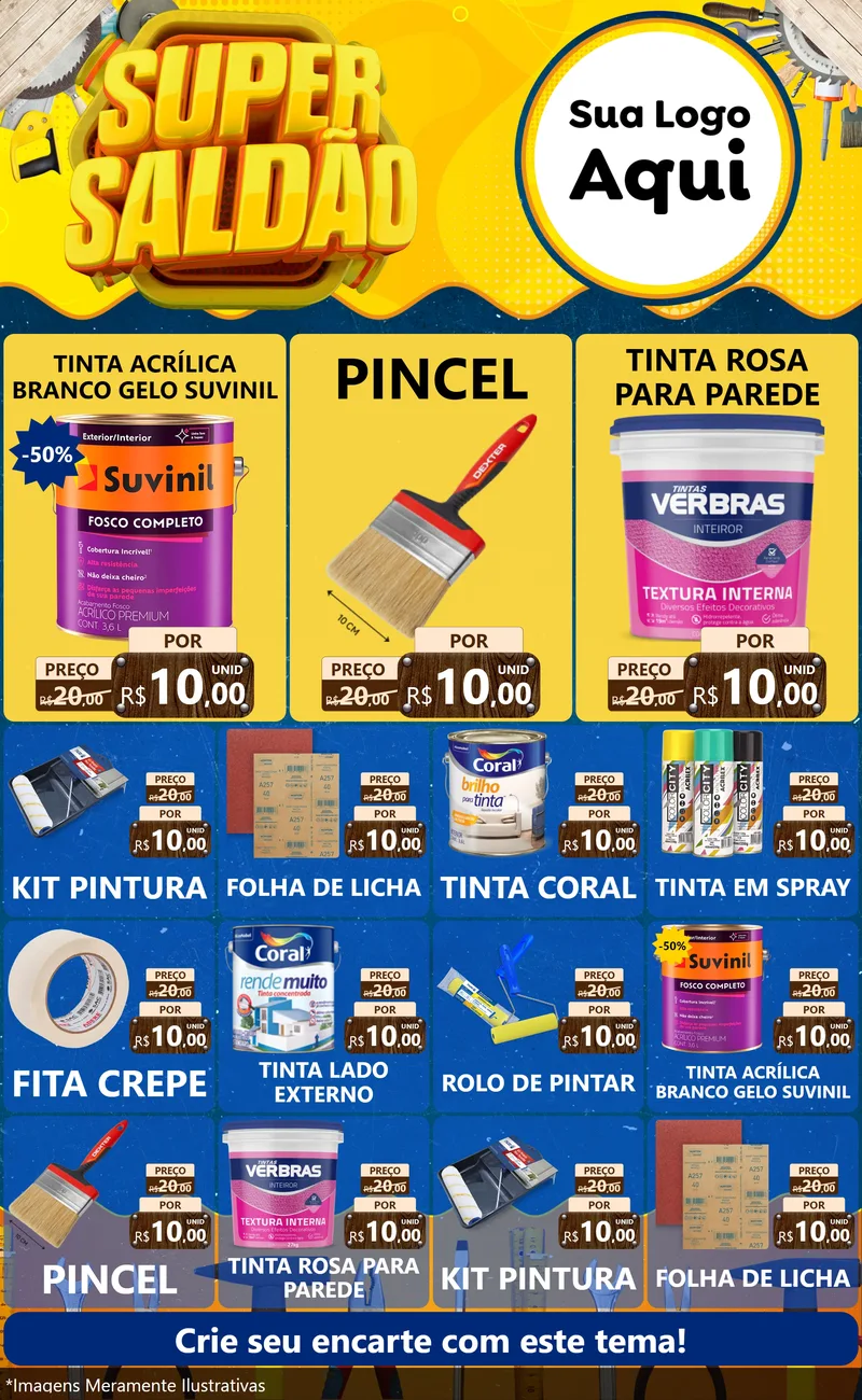 Modelo de Encarte para Encarte Grande com o tema Super Saldão para Tintas e Ferramentas