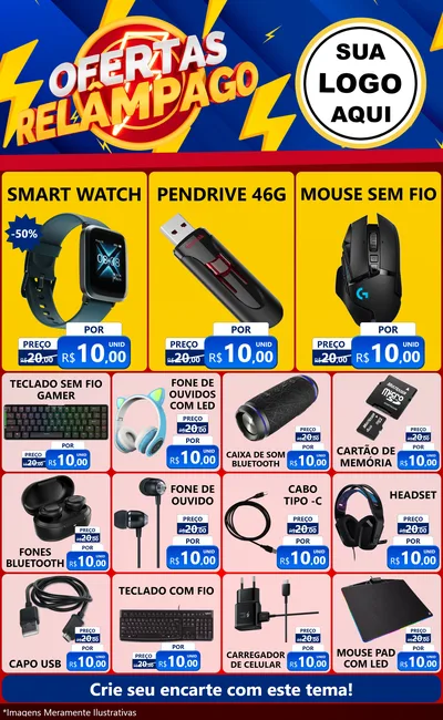 Modelo de Encarte para Encarte Grande com o tema Ofertas Relâmpago para Informática