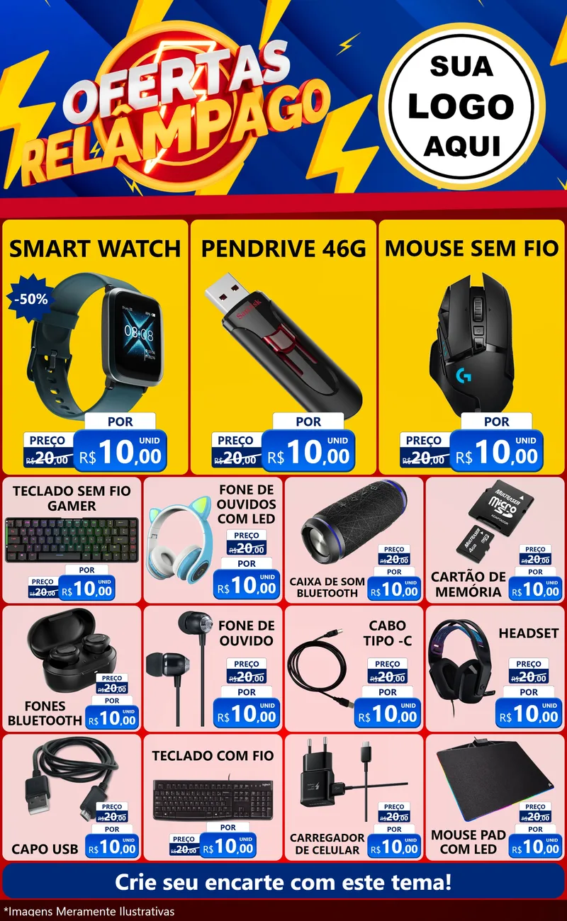 Modelo de Encarte para Encarte Grande com o tema Ofertas Relâmpago para Informática