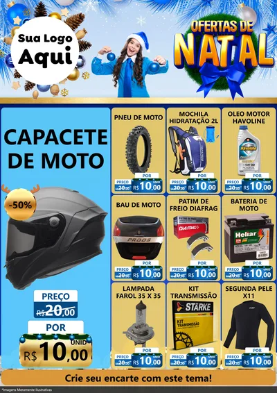 Modelo de Encarte para Encarte A4 Vertical com o tema Ofertas de Natal para Moto peças