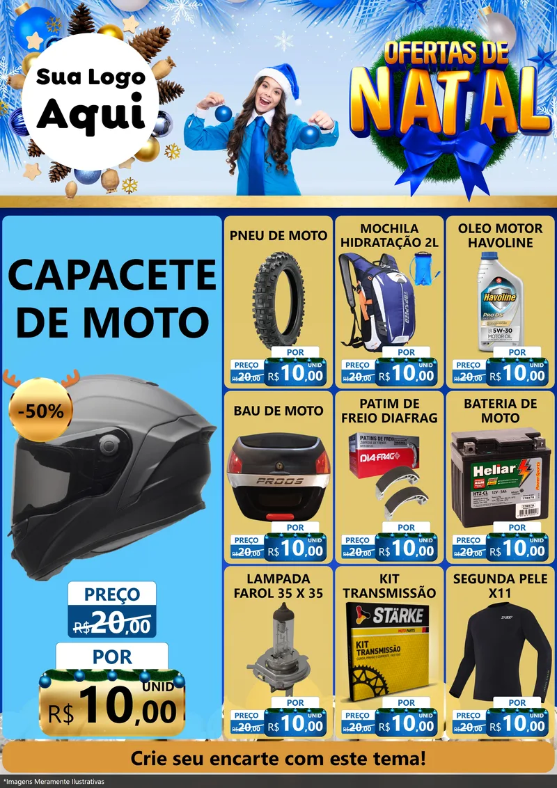 Modelo de Encarte para Encarte A4 Vertical com o tema Ofertas de Natal para Moto peças