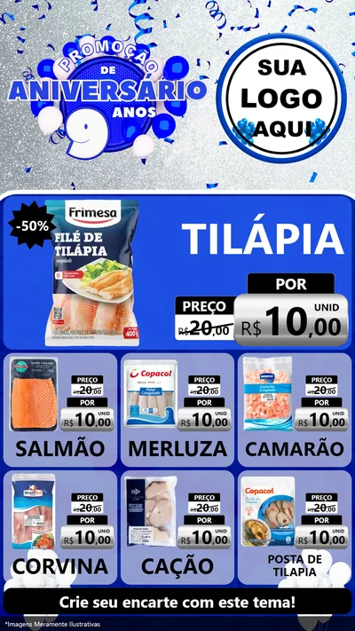 Modelo de Rede Social para Stories com o tema Promoção de Aniversário - 9 Anos para Peixaria