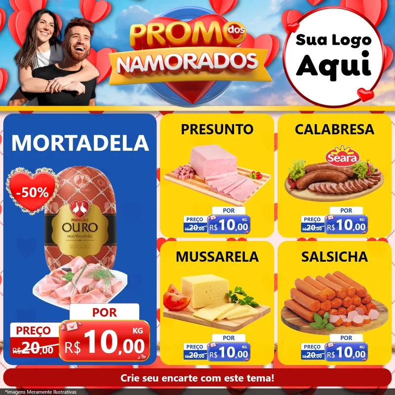 Modelo de Rede Social para Feed Facebook com o tema Promo dos Namorados para Frios e Laticínios