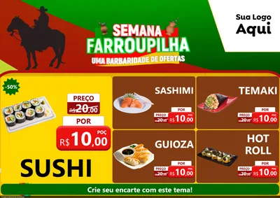 Modelo de Encarte para Encarte A4 Horizontal com o tema Semana Farroupilha - Uma Barbaridade de Ofertas para Comida japonesa