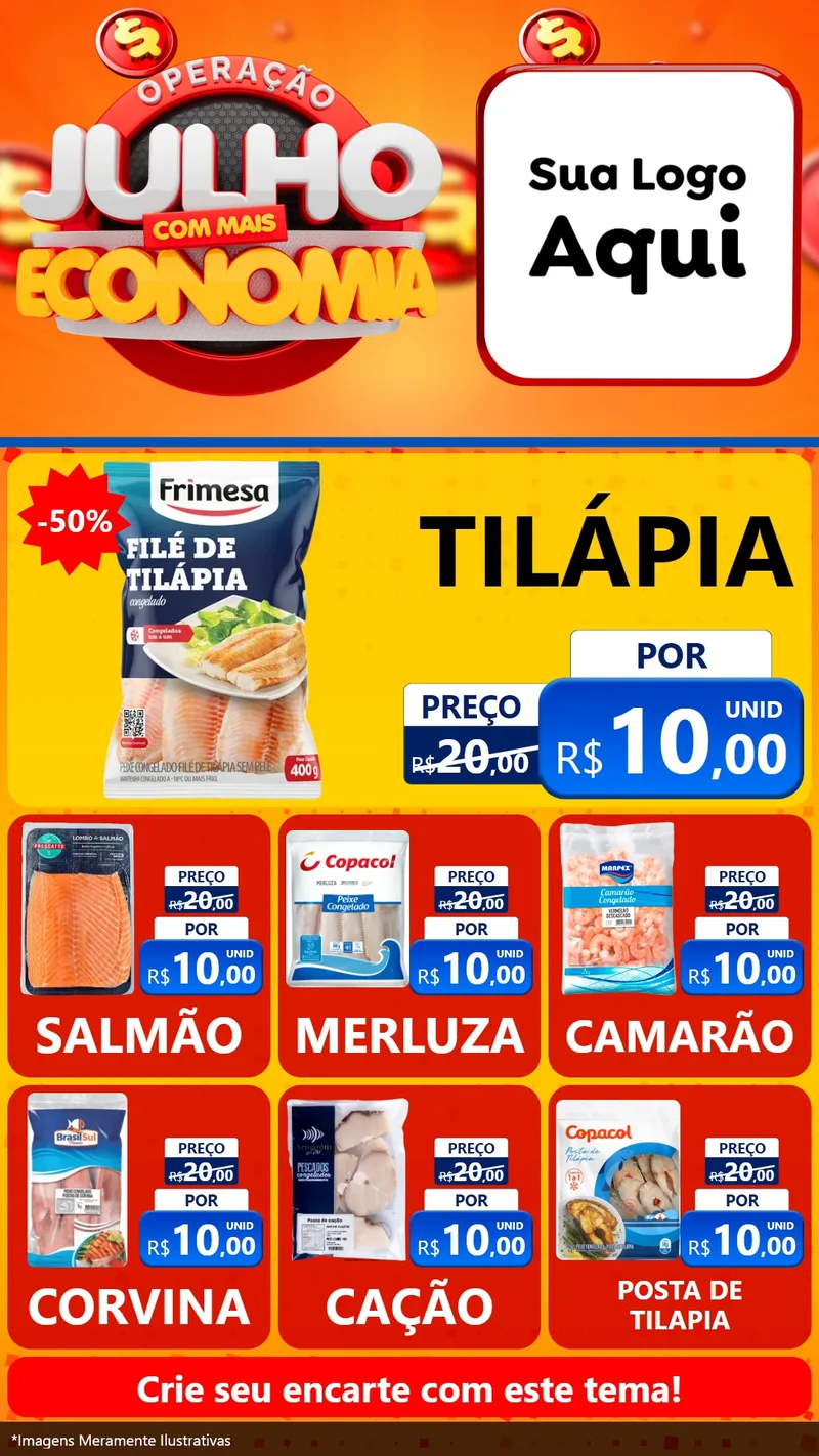 Modelo de Rede Social para Stories com o tema Operação Julho Com Mais Economia para Peixaria