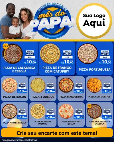 Modelo de Rede Social para Feed Instagram com o tema Ofertas Imperdíveis Mês Do Papai para Pizzaria