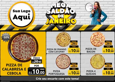Modelo de Encarte para Encarte A4 Horizontal com o tema Mega Saldão de Janeiro para Pizzaria