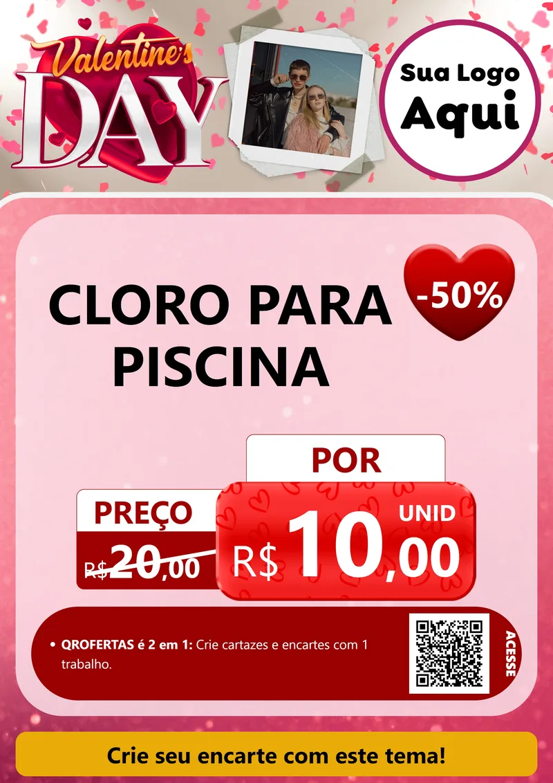Modelo de Cartaz para Cartaz A4 Vertical com o tema Valentine's Day para Produtos para Piscina