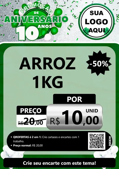 Modelo de Cartaz para Cartaz A4 Vertical com o tema Promoção de Aniversário - 10 Anos para Supermercado